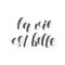 La vie est belle. Life is beautiful. Brush lettering illustration.
