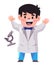 Lab coat costume kids pose standing smile microscope cartoon