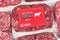 Lab grown meat concept for artificial in vitro cell culture meat production with frozen packed raw meat with made up label