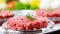 Lab-grown meat protein in laboratory petri dish, future sustainable food, close-up view
