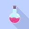 Lab pink flask icon, flat style