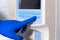 Lab technician adjusts device of very accurate medical blood test