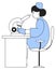 Lab worker looking at microscope. Scientist woman icon