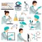 Labaratory research color flat icons and illustrations set