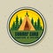 label of camp with pines trees explore