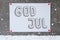 Label On Cement Wall, Snowflakes, God Jul Means Merry Christmas