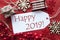 Label WIth Christmas Decoration, Text Happy 2019