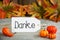 Label, Danke Means Thank You, Pumpkin And Leaves