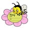 Label design with bee and flower with space for honey variety and bottling date color variation for coloring page on white