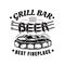 Label for grill bar, BBQ or public house. Word beer from sausages strung on spit grilled on charcoal