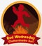 Label with Man Jumping over Fire in Red Wednesday, Vector Illustration