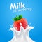 Label milk strawberry. vector illustration