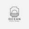 Label of Ocean Sunset Sunrise Line Art Logo, Illustration Design of Atlantic Marine, Horizon Vector Concept