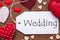 Label, Red Hearts, Flat Lay, Text Wedding