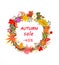 Label for seasonal sale with autumnal floral wreath