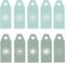 The labels collection. Blue and green labels with white snowflakes