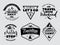 Labels set of adventure and nature explore. Outdoors camp and wildlife. Vector monochrome illustrations