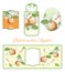 Labels, stickers, packaging design with watercolor drawings. Apples, flowers and leaves