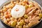 Lablabi is a popular Tunisian dish. It`s a chickpeas soup served as a breakfast street food during cold days closeup in the bowl.