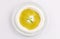 Labneh dish with olive oil top view