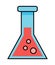 Laboartory conical bulb flask with boiling liquid, bubbles, web icon, chemistry, biology test, toxic