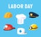 labor day card with helmets and hats of professionals