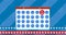 Labor day icon over 6th of september date on calendar against stars on striped blue background