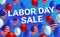 Labor day sale poster banner with American flag balloon.