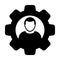 Labor icon vector male user person profile avatar with gear cogwheel for settings and configuration in flat color glyph pictogram