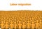 Labor migration poster, a crowd of orange abstract  people isolated on a white background horizontal  vector illustration