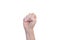 Labor work conflict number start countdown concept. Close up photo of woman`s hands make give clenched fist isolated white backgr