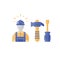 Labor workforce, construction worker in helmet, work tools