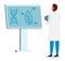 Laboratory assistant with digital tablet looking at board with leaf, dna, scientific researches