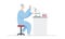 The laboratory assistant does a blood sample analysis. Illustration of a doctor sitting at a table with a microscope and holding a