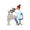 Laboratory assistant looking through microscope, scientists in medical laboratory doing research vector Illustration on