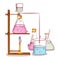 Laboratory beaker and flasks with chemical.