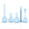 Laboratory blue glassware on white backg