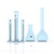 Laboratory blue glassware on white backg