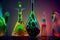 Laboratory, chemical glassware of different shape and color, ai illustration