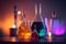 Laboratory, chemical glassware of different shape and color, ai illustration