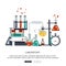 Laboratory equipment banner. Concept for science, medicine and knowledge. Flat vector