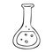 Laboratory equipment in black and white outlined doodle style. Education concept with realistic lab flask and sketch