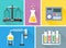 Laboratory equipment decorative icons set