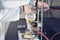 Laboratory equipment for distillation.Separating the component substances from liquid mixture with evaporation and condensation.St