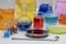 Laboratory equipment. Glass tubes, flask, erlenmeyer, beaker, petri dish, balloon and other chemical and medicine lab measuring
