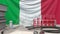 Laboratory equipment on Italian flag background. Healthcare and medical research in Italy related conceptual 3D