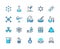 Laboratory equipment line icon. Chemical reaction and medical tube flask and beaker. Vector school biology pictogram set