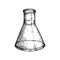 Laboratory equipment sketch. Hand drawn glass beaker flask illustration. Chemical or medicine lab measuring equipment drawing.