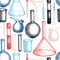 Laboratory equipment sketch. Hand drawn glass pipet and funnel set. Chemical and medicine lab testing equipment. Vector pipette