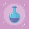 Laboratory flask with purple liquid on pink background